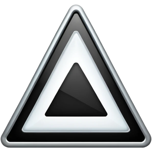 Minimalistic warning triangle emoji, metallic black and white, glowing edges in white, flat vector style, futuristic UI icon

 emoji