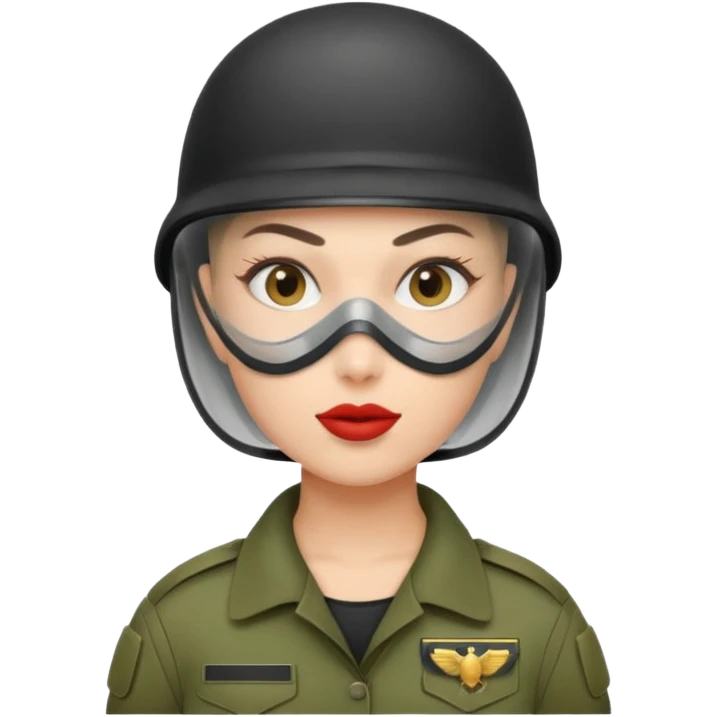 woman soldier with hair style wearing mouth mask emoji