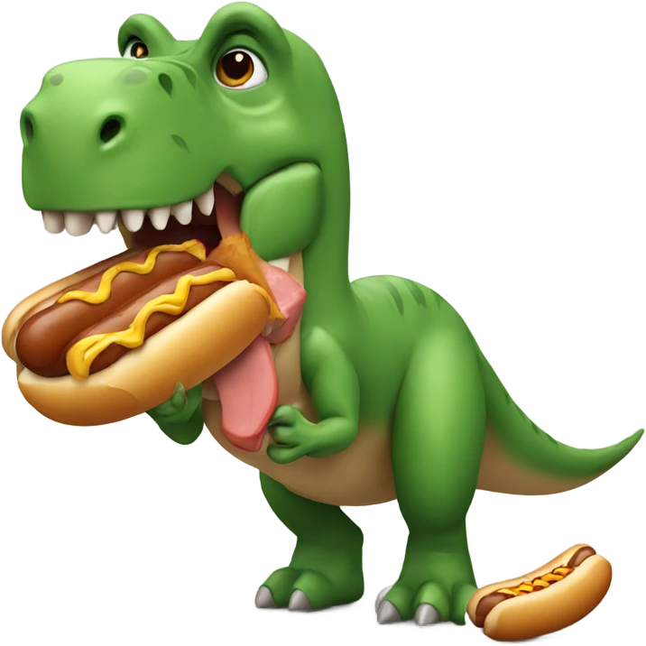 A dinosaur eating a hot dog  emoji
