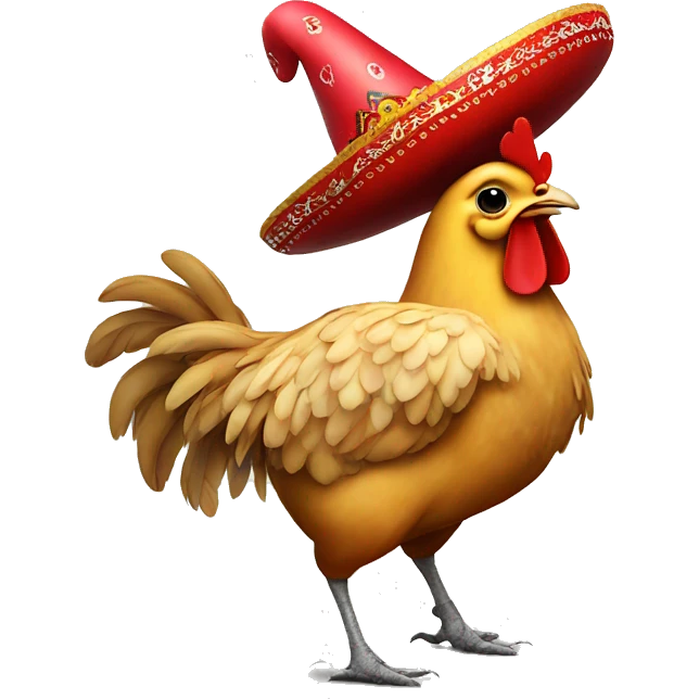 a chicken holding a heart wearing a sombrero and high heels emoji