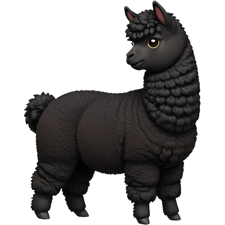 cinematic-[black alpaca]-realistic-full-body-standing-emoji,-tail-flicking-lazily,-head-tilted-dramatically,-curly-[black]-fur,-simplified-yet-realistic-focused-features,-highly-detailed,-glowing-with-an-almost-sarcastic-glow emoji