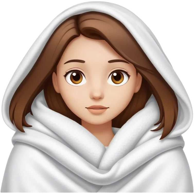 Prettt girl which straight brown hair with a white thick blanket around her emoji