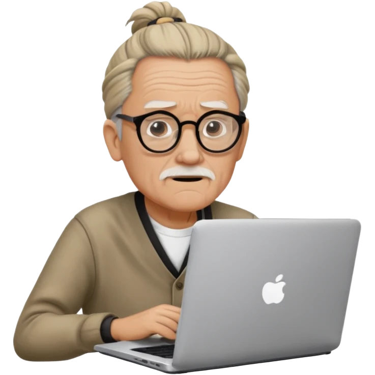 confused old man with a man bun, on a laptop emoji