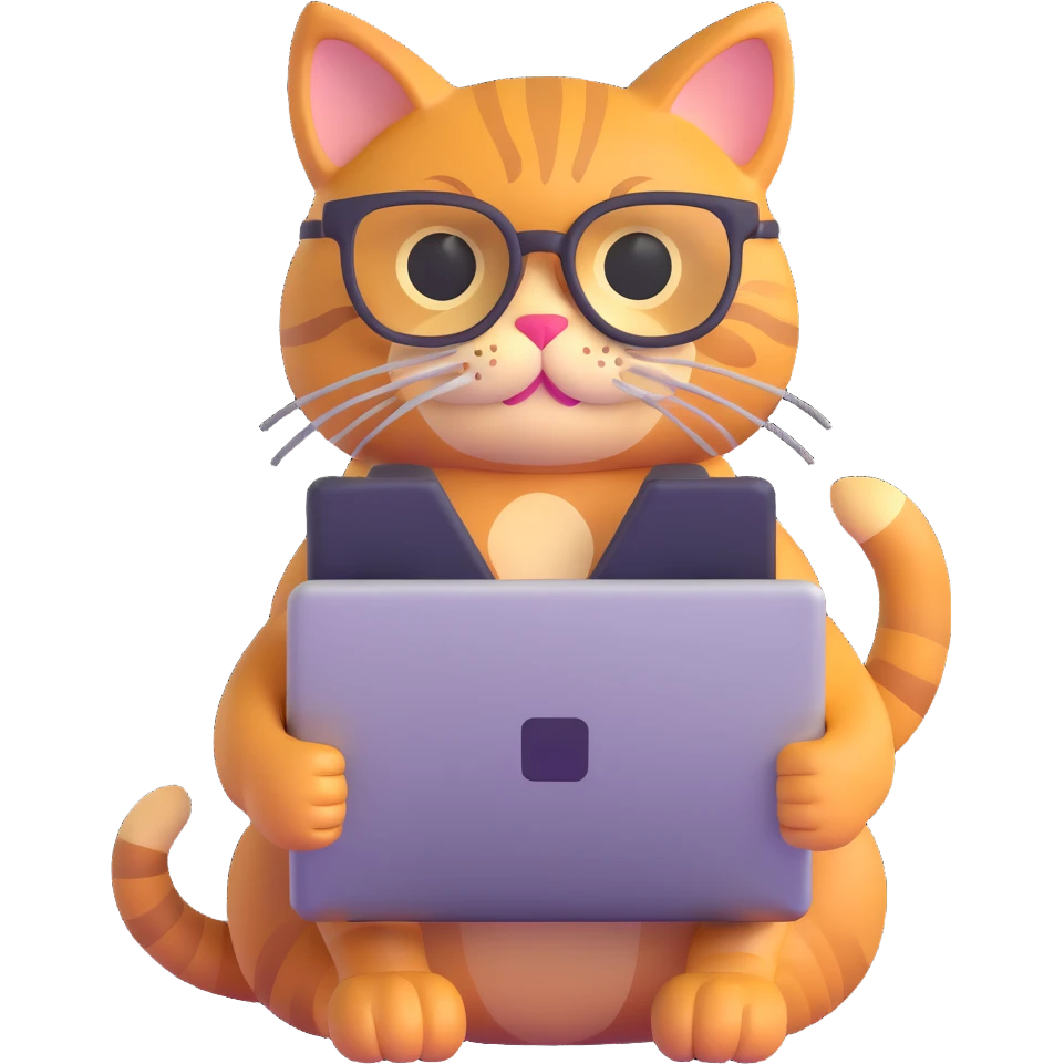 cat with glasses and a computer in its paws emoji