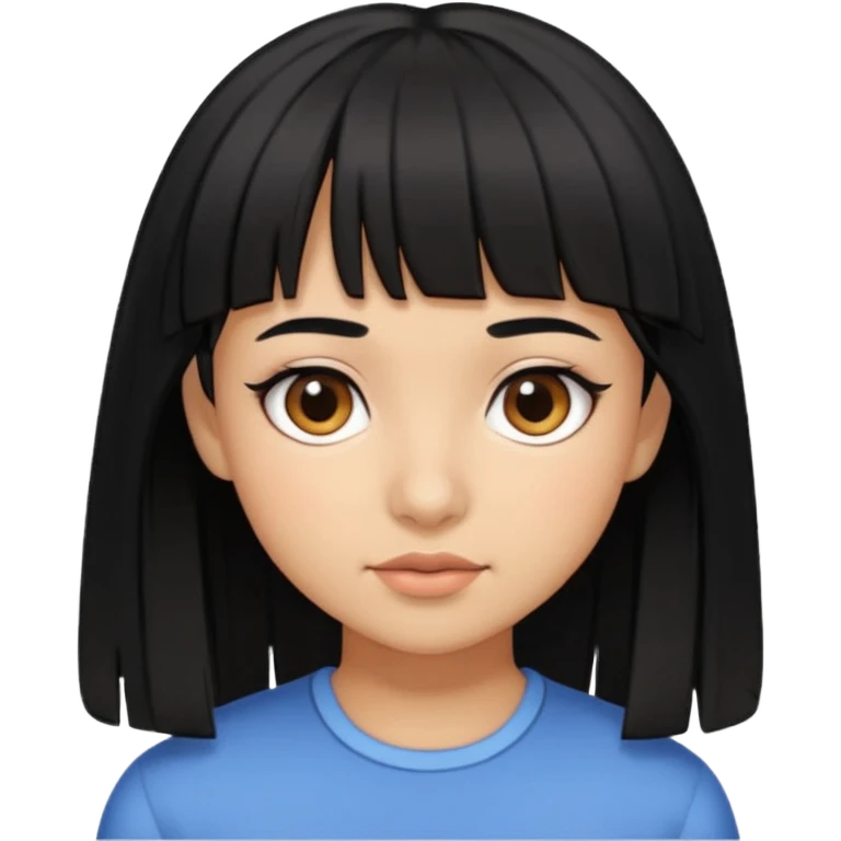 Girl with layered black hair and micro bangs with brown eyes and tan skin  emoji