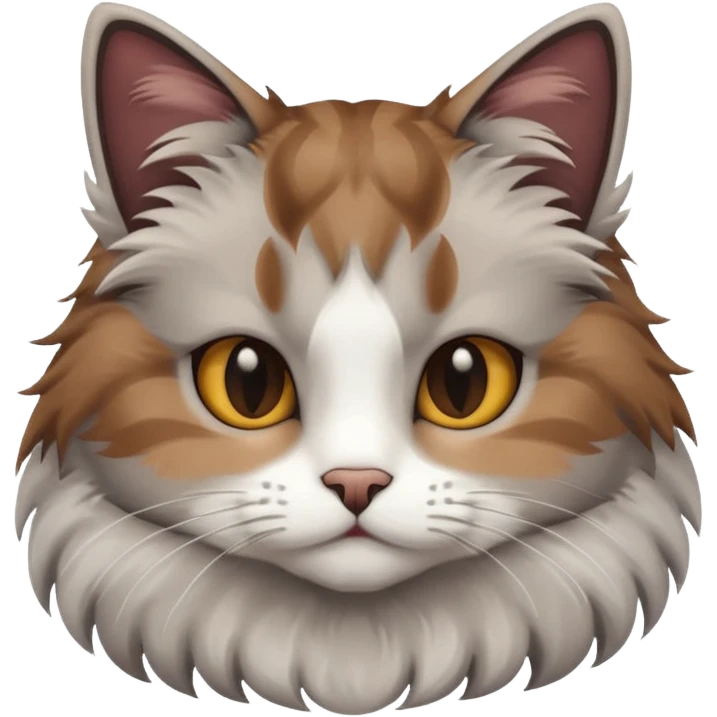 Gato peludo color gris,marron y blanco emoji