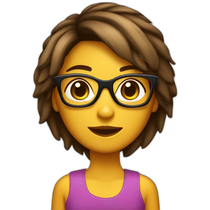 Chica pelo corto liso y marrón con gafas emoji