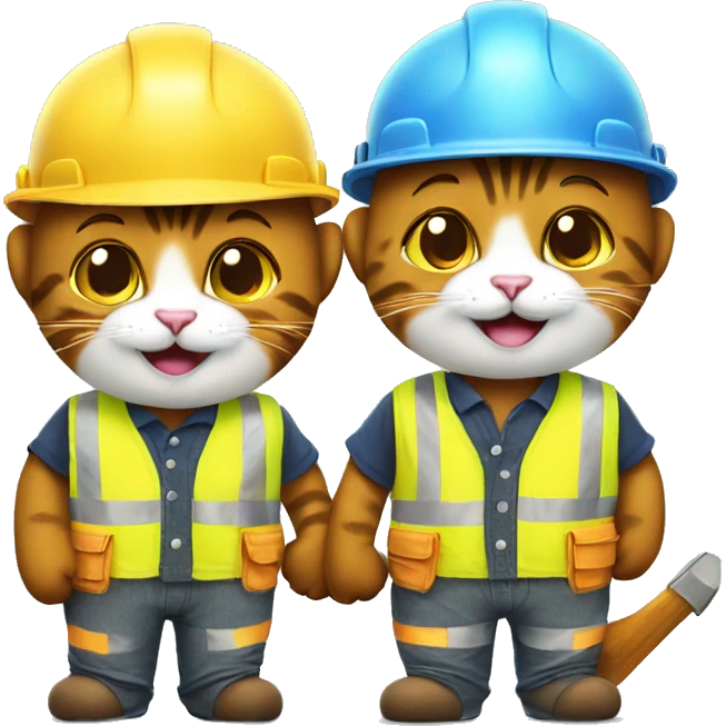 two happy cats dressed as construction workers emoji
