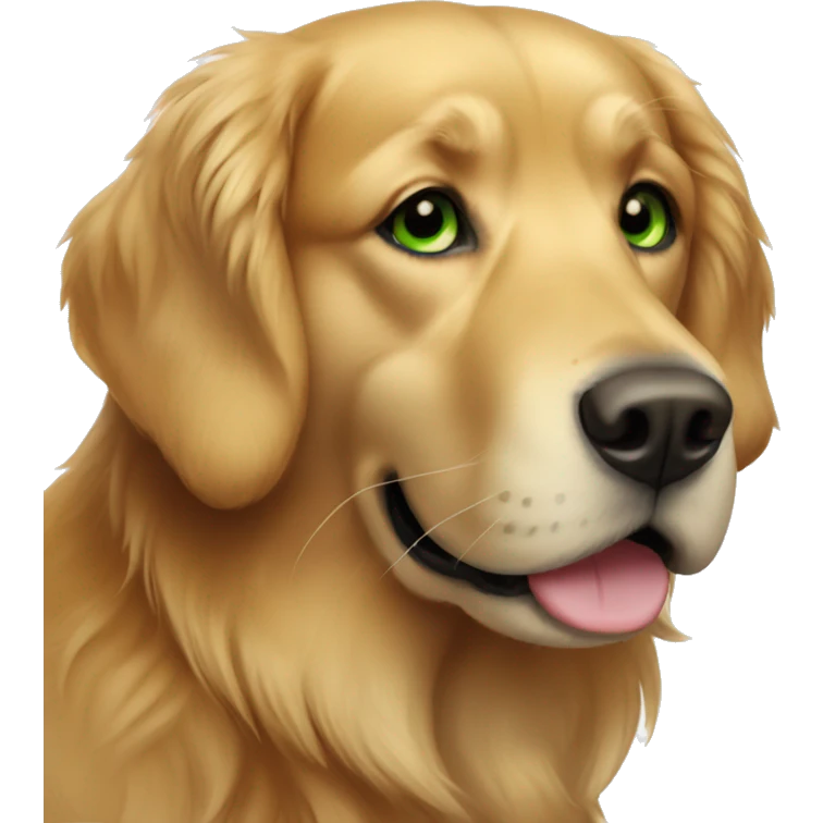 A golden retriever with lady that has brown hair and green eyes emoji