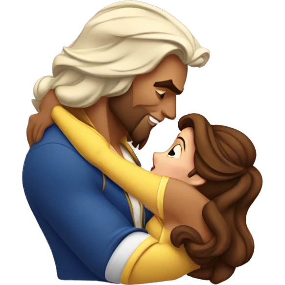 Belle from beauty and the beast kissing the beast emoji