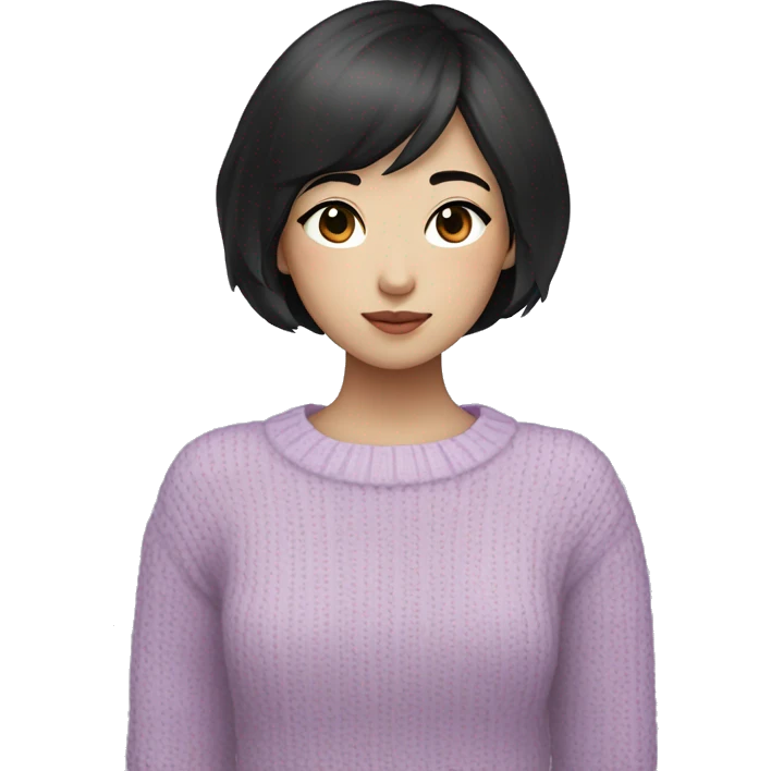 korean girl short black hair sharp jawline, attractive wearing a lilac sweater emoji