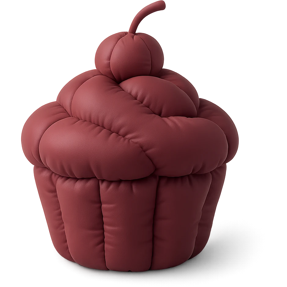 Gothic cupcake in cushion style with burgundy color, no background. emoji