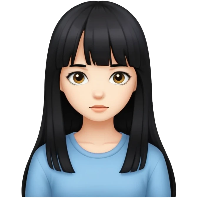 shy girl with long black hair and bangs emoji