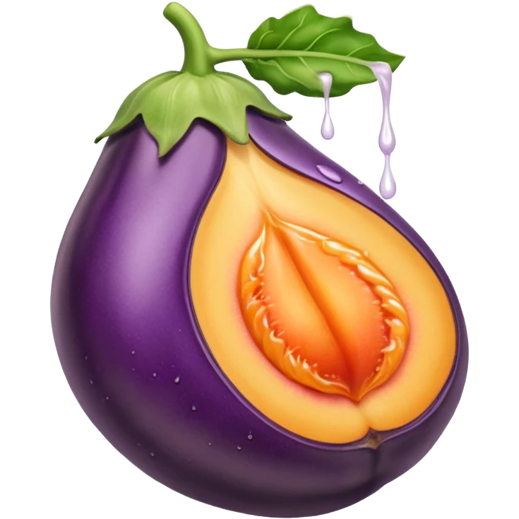 Eggplant with white liquid coming out the top being inserted into a peach emoji