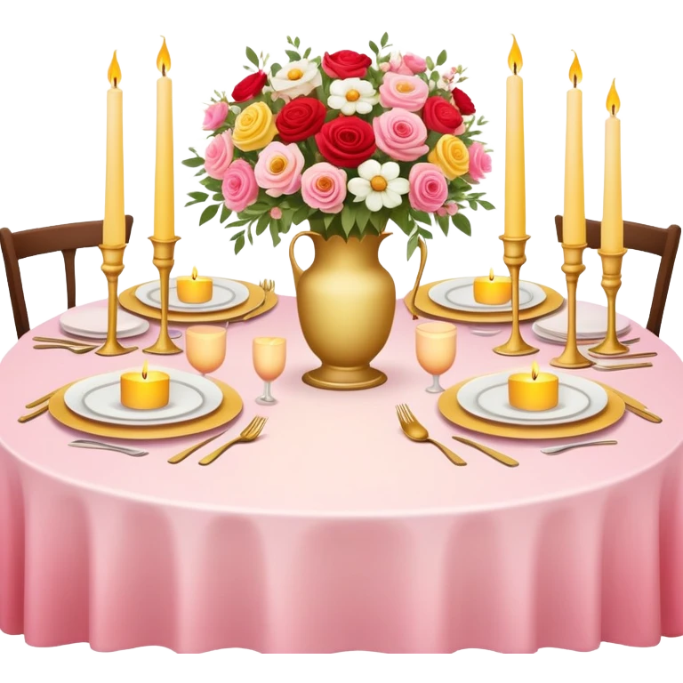 Romantic pink-red-gold-yellow-white pastel lush dinner table aesthetic emoji