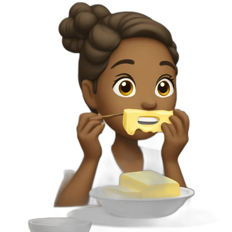 Woman eating a whole stick of butter emoji