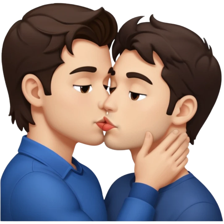 Two brunette guys kissing passionate emoji