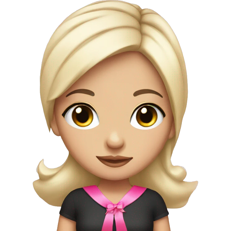 girl with black hair and eyelashes and a pink ribbon in her hair emoji