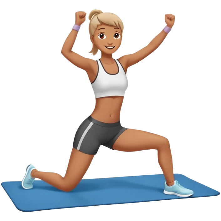 Happy person on exercise mat doing workout moves emoji