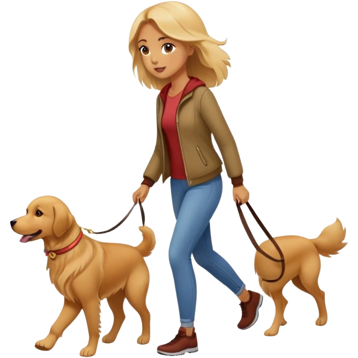 Beautiful girl walking a golden retriever dog emoji