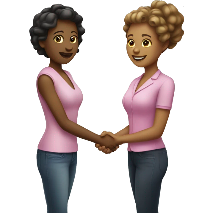 two woman with pink nails handshake emoji