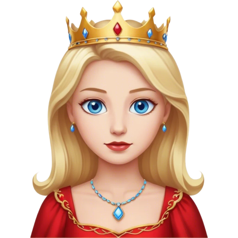 blonde queen blue eyes, red dress emoji