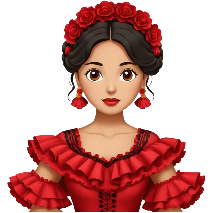 Spanish woman with dark hair wearing traditional flamenco dress emoji