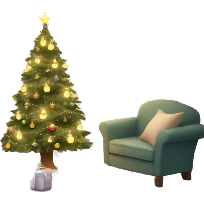 cozy christmas tree with warm white lights and pretty ornaments emoji