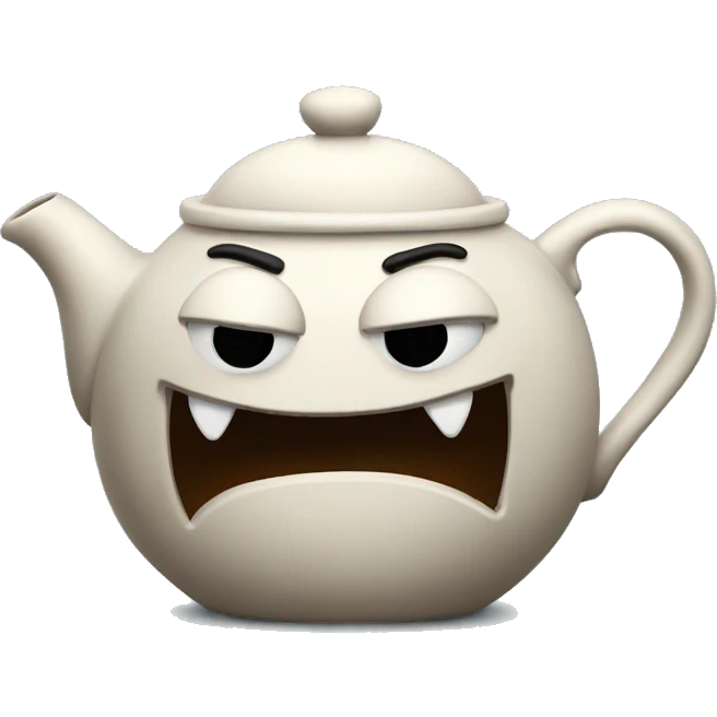 teapot with a mean face emoji
