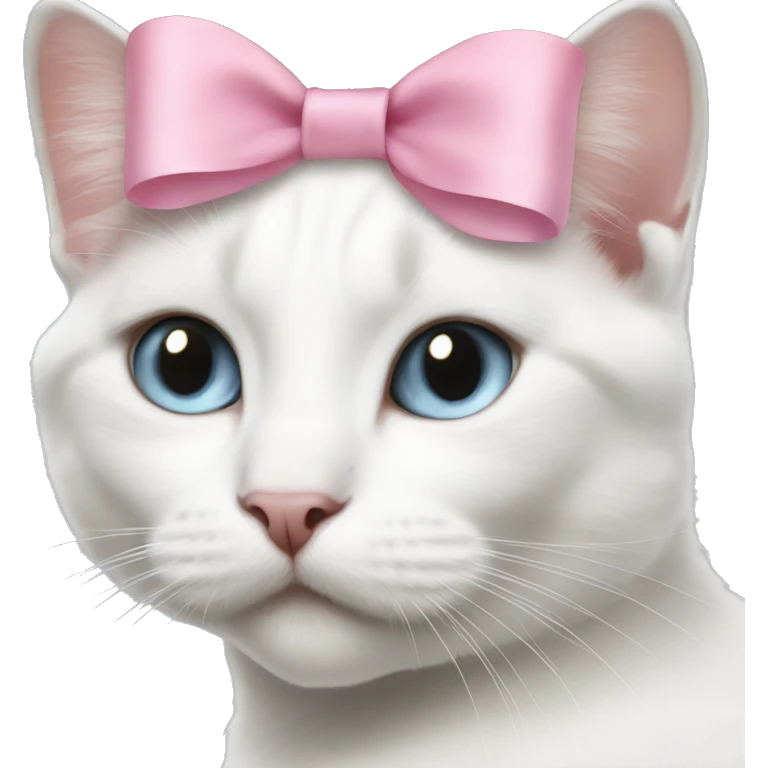White cat british blue eyes pink bow on head emoji