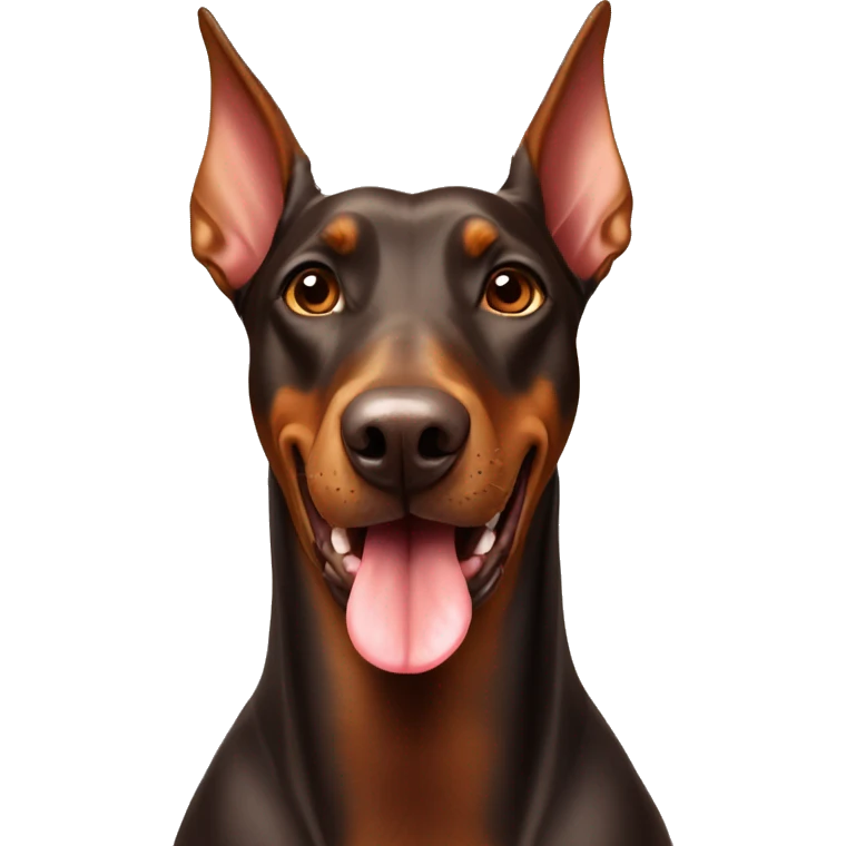 Brown cute doberman with a tongue out and a houdie emoji