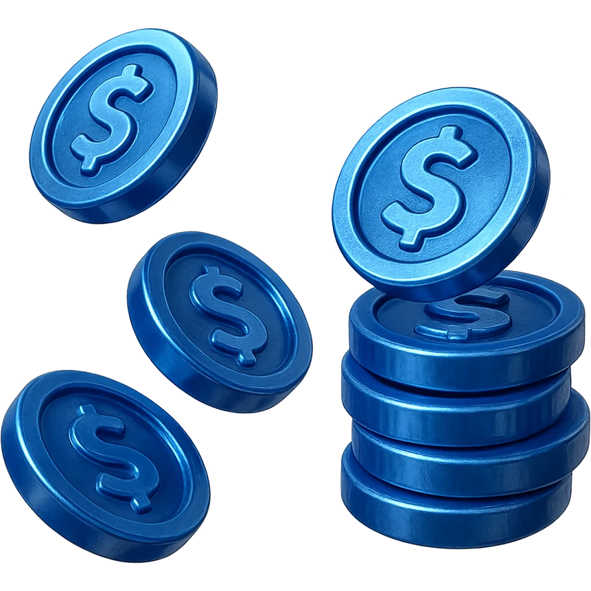 Des pièces de monnaie virtuelles bleus en mode rendu 3D pour un jeu vidéo emoji