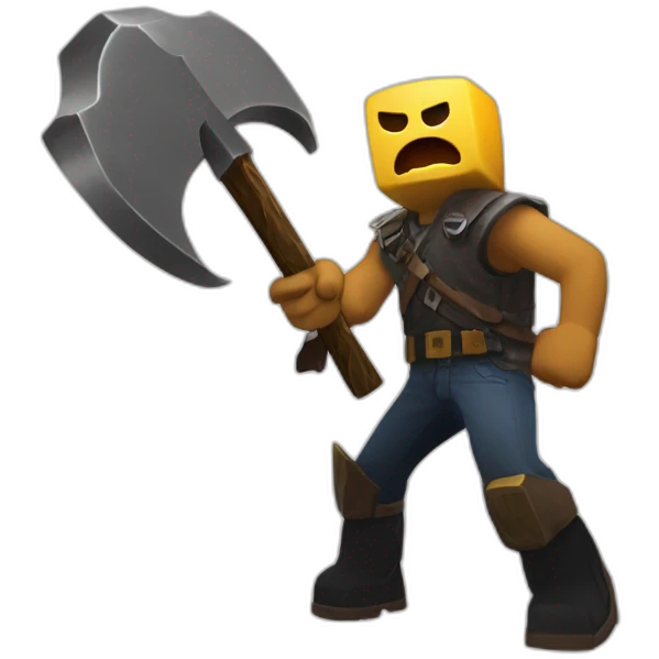 Roblox guy playing fortnire with a minecrsft pickaxe playing against a fall guys character emoji