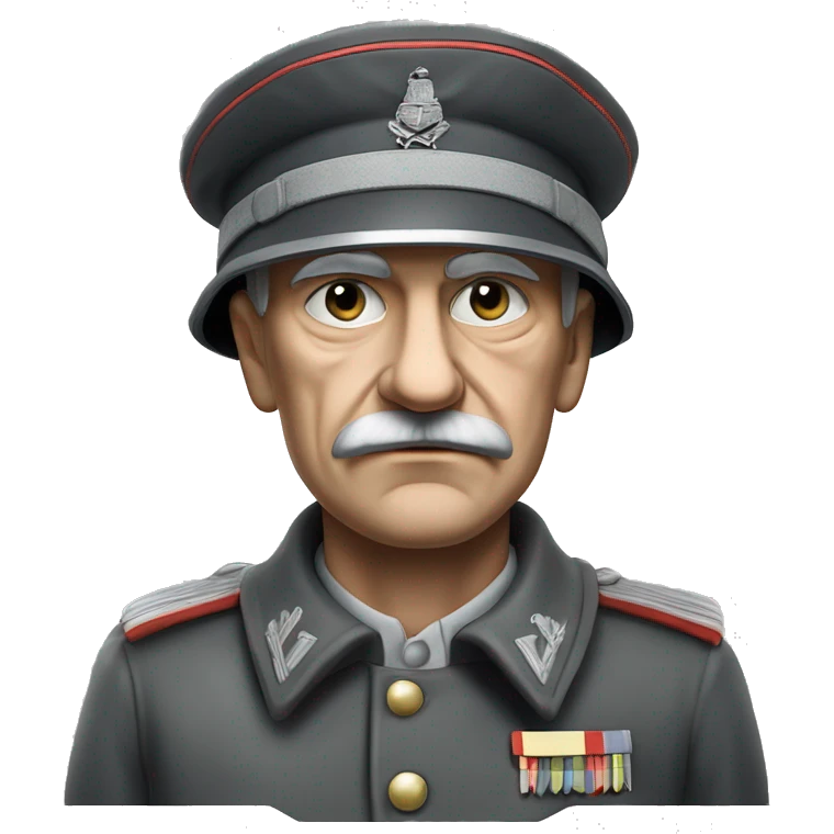 photorealistic old serious german soldier the middle of the XX century gray uniform detailed face with wrinkles, closed mouth, small eyes  emoji