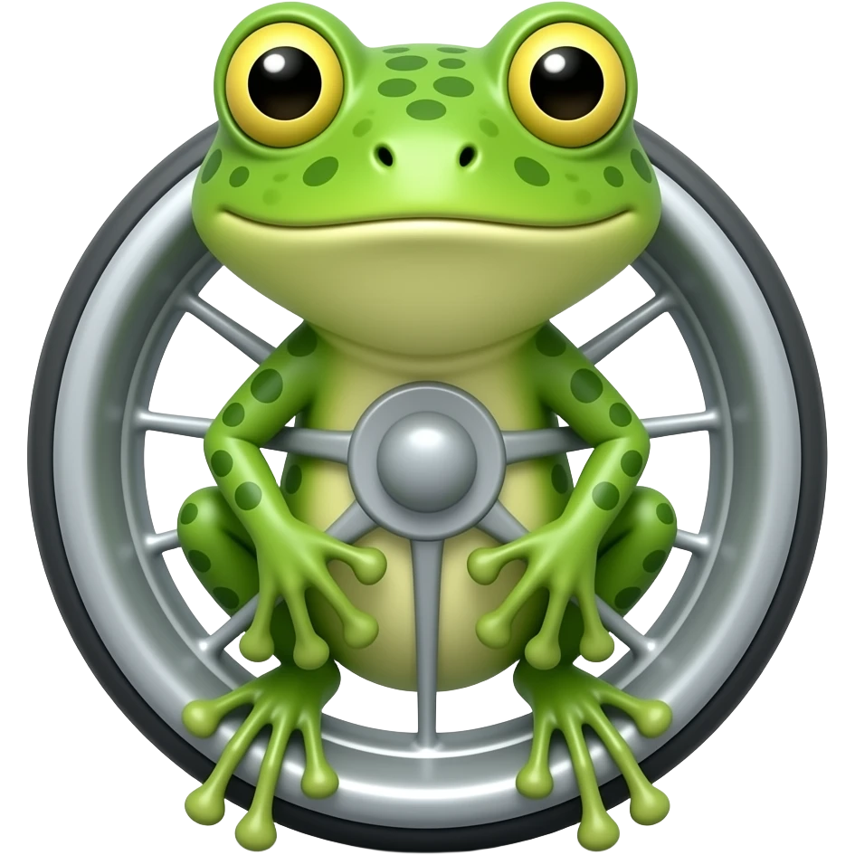 Make a frog have a wheel body and only have legs emoji