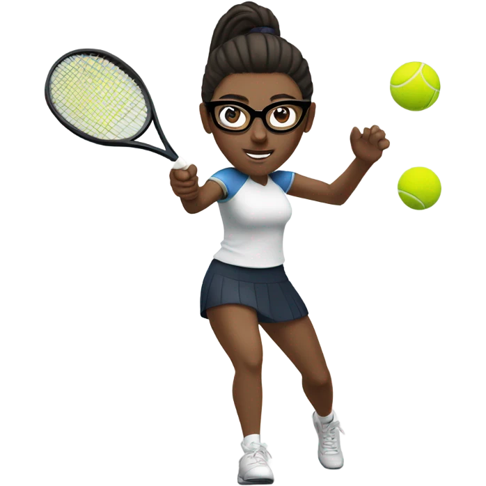 White woman long dark hair glasses hitting tennis ball has glasses and pony tail  emoji