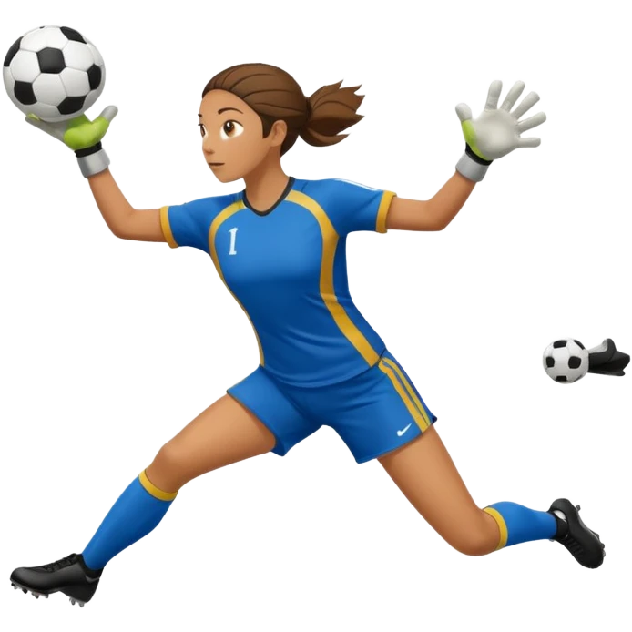 make a girl goalie diving through the air with one soccer ball in her hands emoji