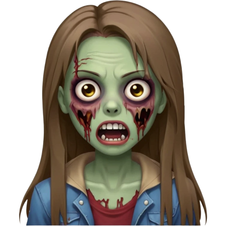 faça uma menina zumbi, ela tem cabelo marrom comprido e bem bem liso, ela nao tem franja. ela usa maquiagem com rimel e ta com a boca aberta. faca ela bem bonita igaul icon de tiktok emoji