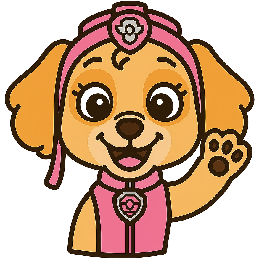 Puppy Patrol Sky emoji, waving paw, cheerful, colorful icon style emoji