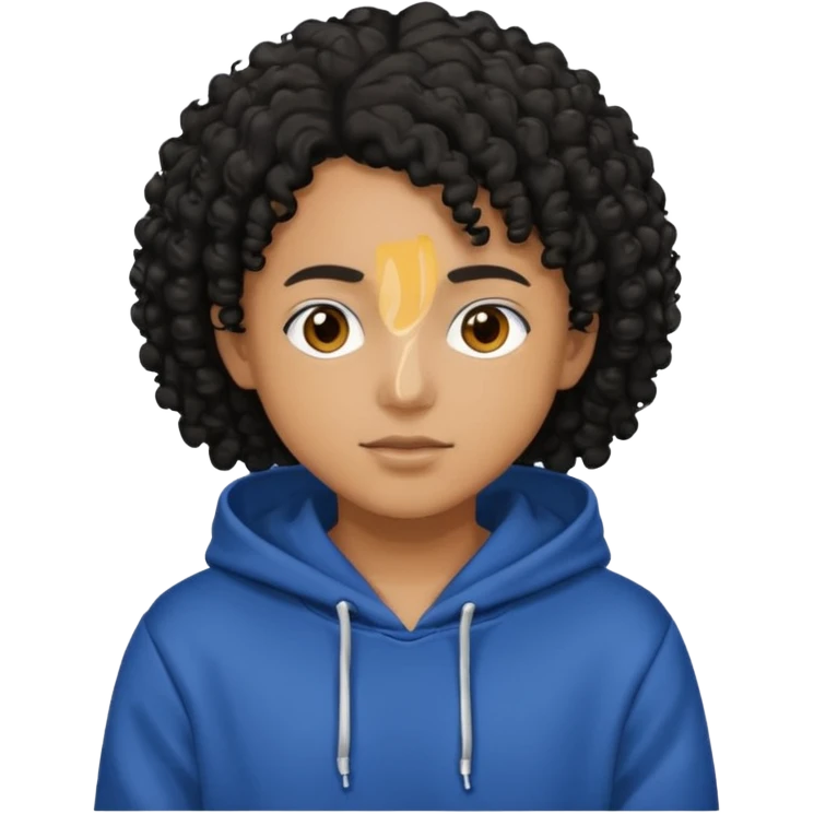 Gut wearing a hoodie with black curly hair emoji