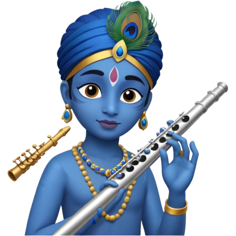 Krishna playing flute blue skin peacock feather emoji