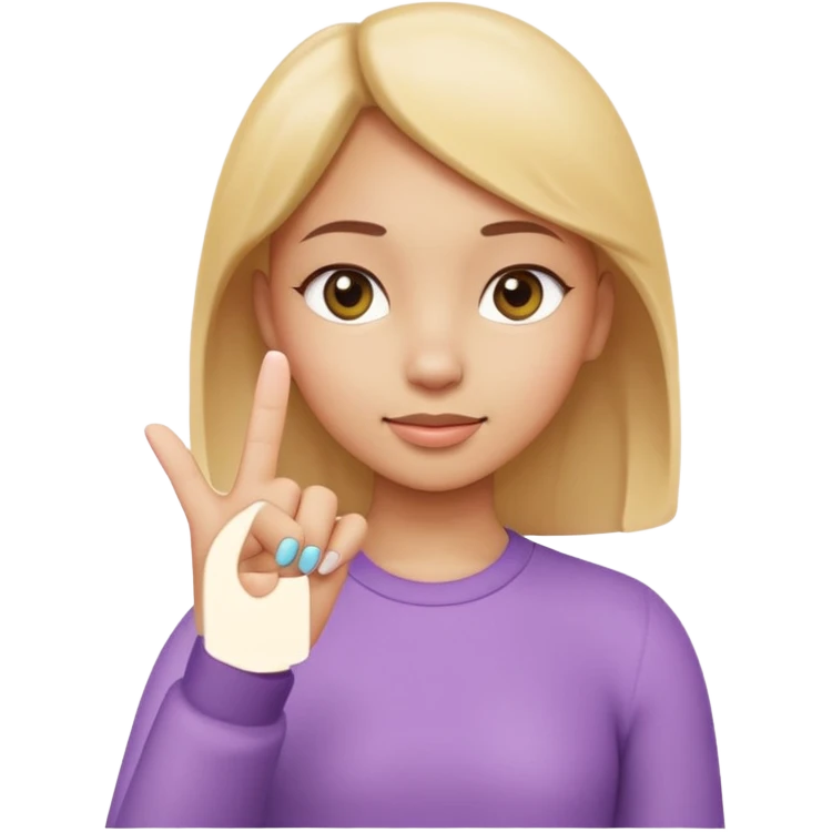 Emoji-style girl (Apple style) making a pinching gesture: thumb and index finger close together showing something is small, other fingers folded, same style as Apple 3D emojis, soft colors, glossy texture emoji