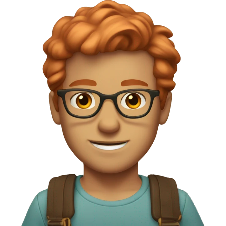 caucasian boy with copper hair and glasses, beach vibes emoji