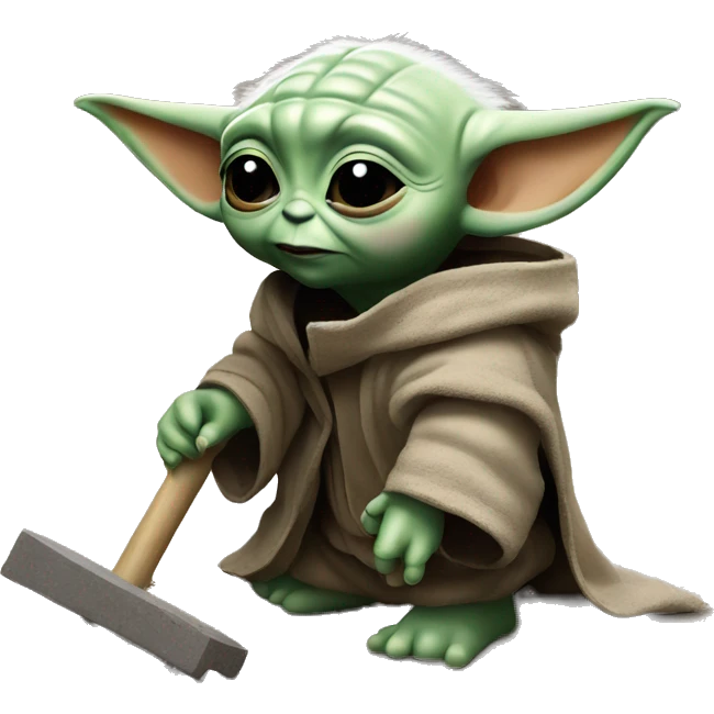 Baby Yoda works with a screed on construction emoji