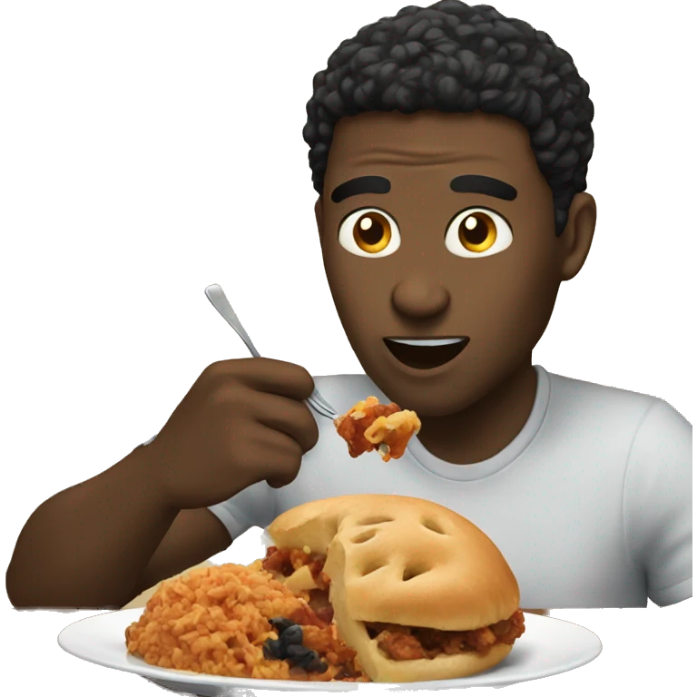 a black guy eating while talking about his Hell Cat emoji