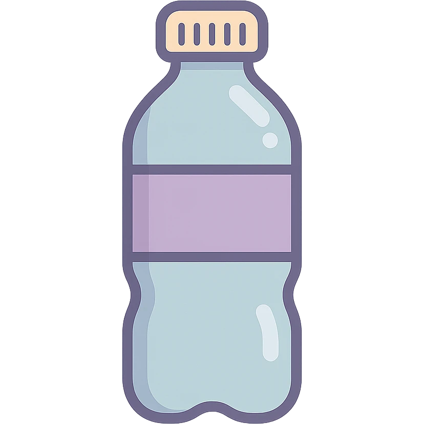 classic water bottle with label, icon-color-outlined style, Chinese eastern style, thin clean contours, soft rounded shapes, pastel palette #98B5BC, #B5B3C1, #C9A3C9, #E4C0CA, #F7DCD1, #F7C0AA, detailed shadows and highlights, soft lighting, transparent background, no decoration, top view emoji