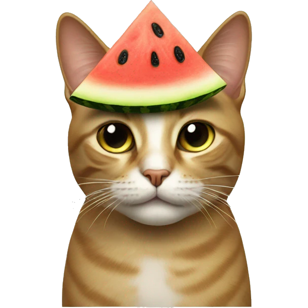 A cat with a watermelon on top of it head  emoji