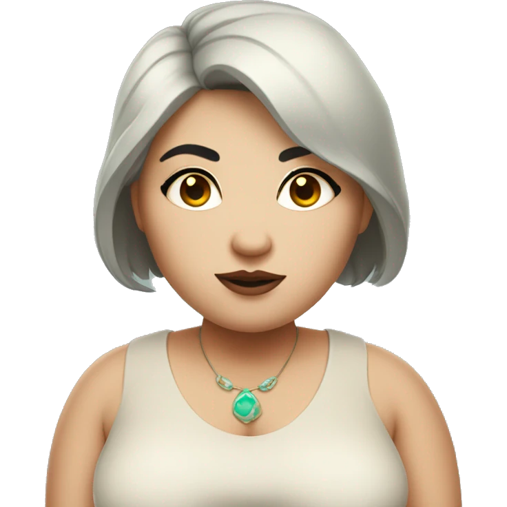 Beautiful chubby woman with black hair in minimal ogre outfit  emoji