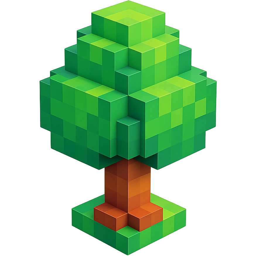 voxel style tree, isometric view emoji
