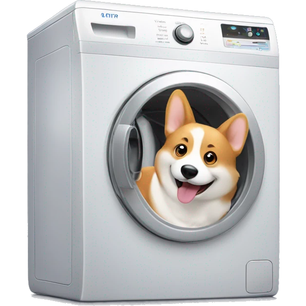 a washing machine next to a smiling corgi emoji